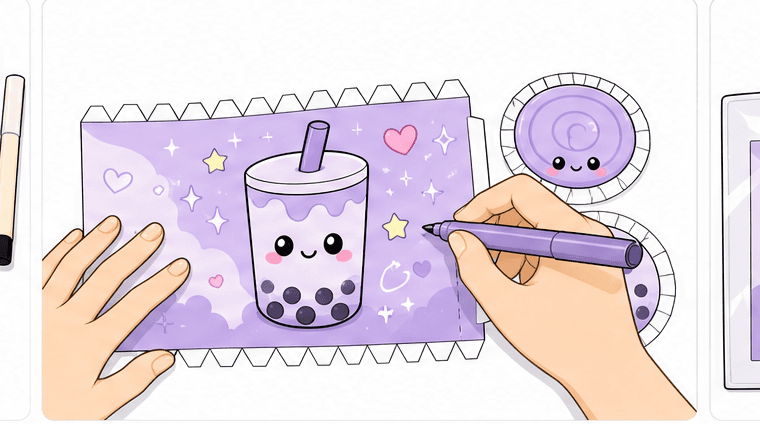 Kawaii Taro Boba Bubble Tea (Silindir Formu) Paper Squishy Yapımı - 2. Adım: Tavşancık ve Boba İncilerini Boya 🎨 Kağıt Sukuşi Yapım Aşaması