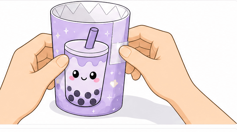 Kawaii Taro Boba Bubble Tea (Silindir Formu) Paper Squishy Yapımı - 6. Adım: Silindir Gövdeyi Rulo Yap ve Yapıştır 🧋 Kağıt Sukuşi Yapım Aşaması