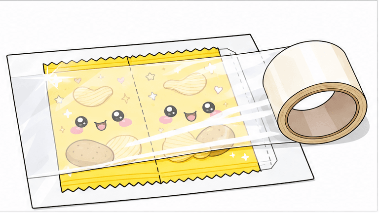 YAY'S Çıtır Cips Paketi Paper Squishy Yapımı - 3. Adım: Sihirli Zırh: Şeffaf Bantla Kapla ✨ Kağıt Sukuşi Yapım Aşaması