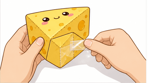 Kawaii İsviçre Peynir Dilimi (Üçgen Prizma) Paper Squishy Yapımı - 7. Adım: Arka Duvarı Kapat, Üst Kapağı Açık Bırak 🔒 Kağıt Sukuşi Yapım Aşaması