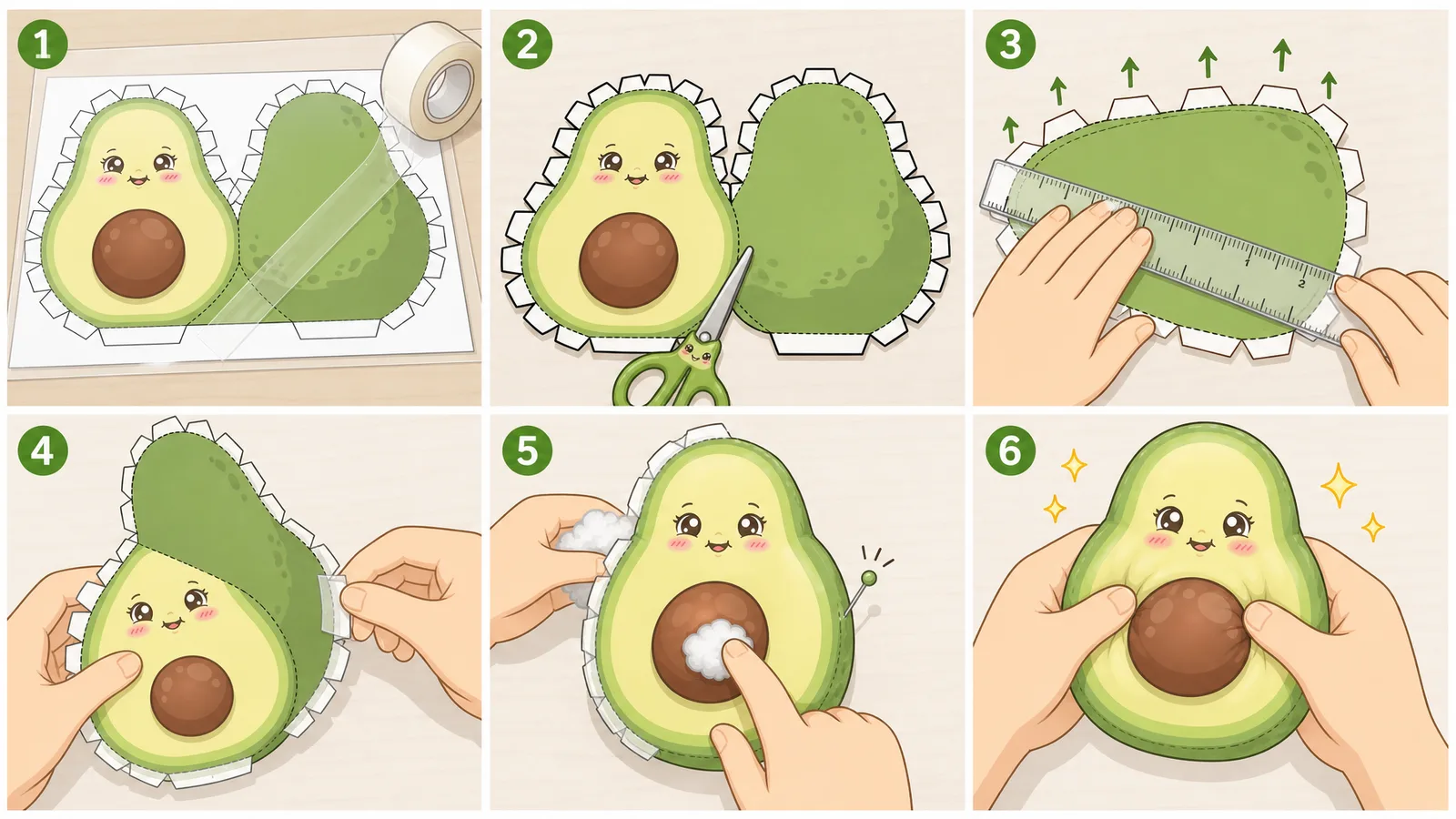 Pofuduk Avokado Bebek Paper Squishy Yapımı - 6 Adımlı Görsel Katlama ve Montaj Kılavuzu