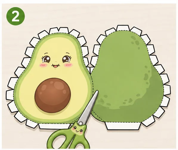 Pofuduk Avokado Bebek Paper Squishy Yapımı - 2. Adım: Avokado Siluetini ve Kulakçıkları Hassasça Kes ✂️ Kağıt Sukuşi Yapım Aşaması