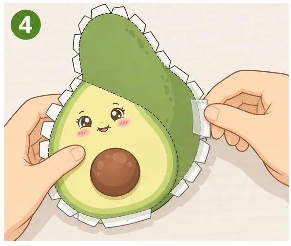 Pofuduk Avokado Bebek Paper Squishy Yapımı - 4. Adım: Ön ve Arka Avokadoyu Kapatıp Kenarları Bantla 🥑 Kağıt Sukuşi Yapım Aşaması