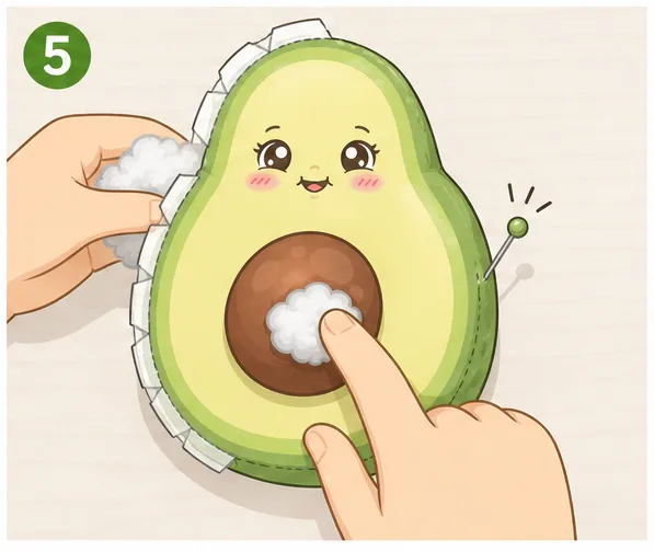 Pofuduk Avokado Bebek Paper Squishy Yapımı - 5. Adım: Çekirdeğe & Gövdeye Elyaf Basıp Kapat ☁️ Kağıt Sukuşi Yapım Aşaması