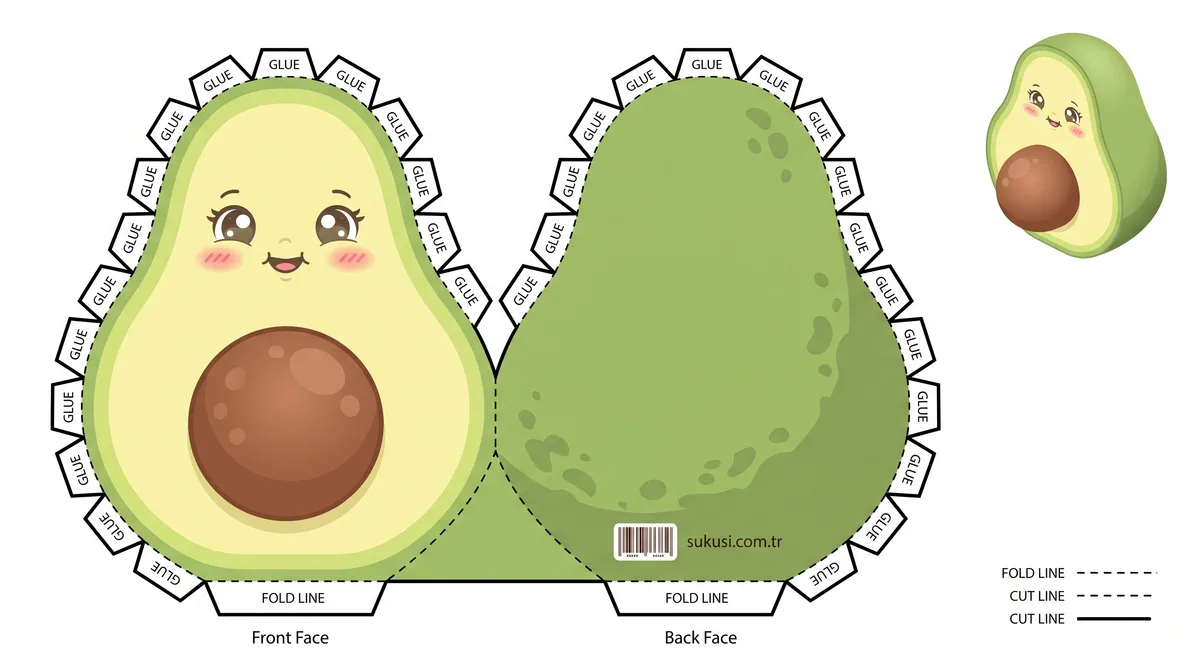 Pofuduk Avokado Bebek Paper Squishy Yapımı - Renkli A4 Baskı Şablonu Önizleme