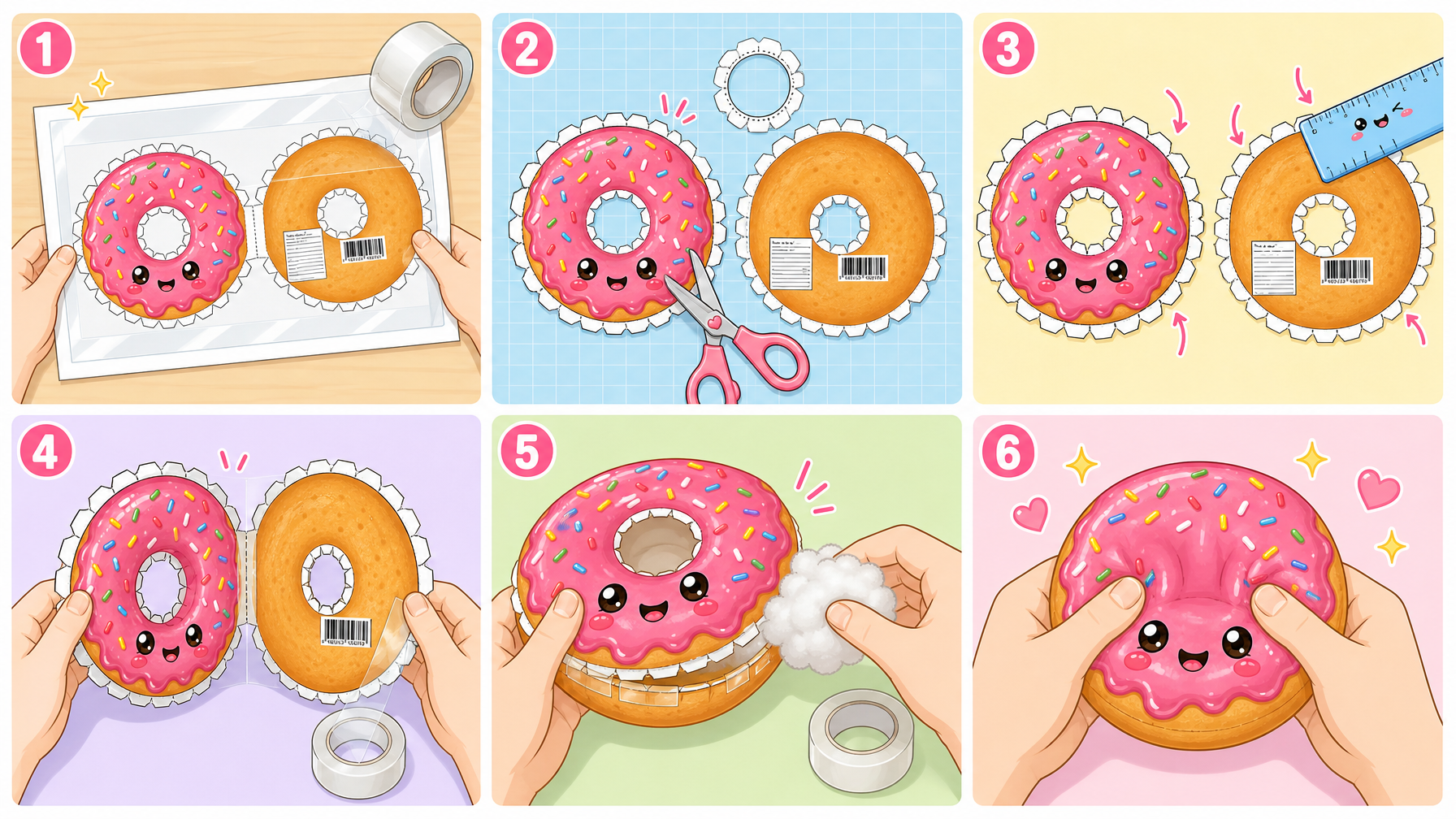 Çilekli Pofuduk Donut Paper Squishy Yapımı 6 Adımlı LEGO IKEA Tarzı Montaj Şeması (16:9 Kılavuz)