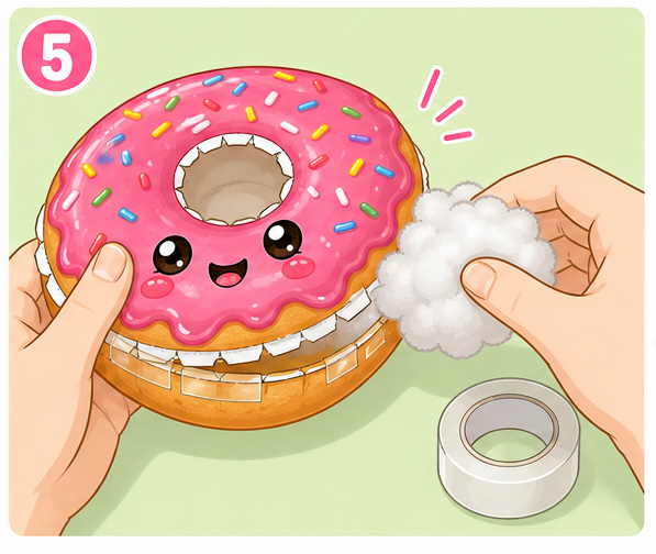 Çilekli Pofuduk Donut Paper Squishy Yapımı - 5. Adım: Boncuk Elyaf Doldur & Mühürle ☁️ Kağıt Sukuşi Yapım Aşaması