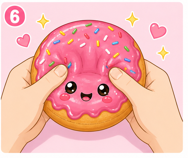 Çilekli Pofuduk Donut Paper Squishy Yapımı - 6. Adım: Pofur Pofur Sık ve Rahatla! 🎉 Kağıt Sukuşi Yapım Aşaması