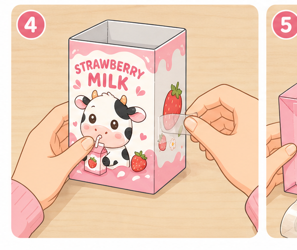 Pastel Çilekli Süt Kutusu Paper Squishy Yapımı - 4. Adım: Gövdeyi Kutu Haline Getir & Bantla 🧃 Kağıt Sukuşi Yapım Aşaması