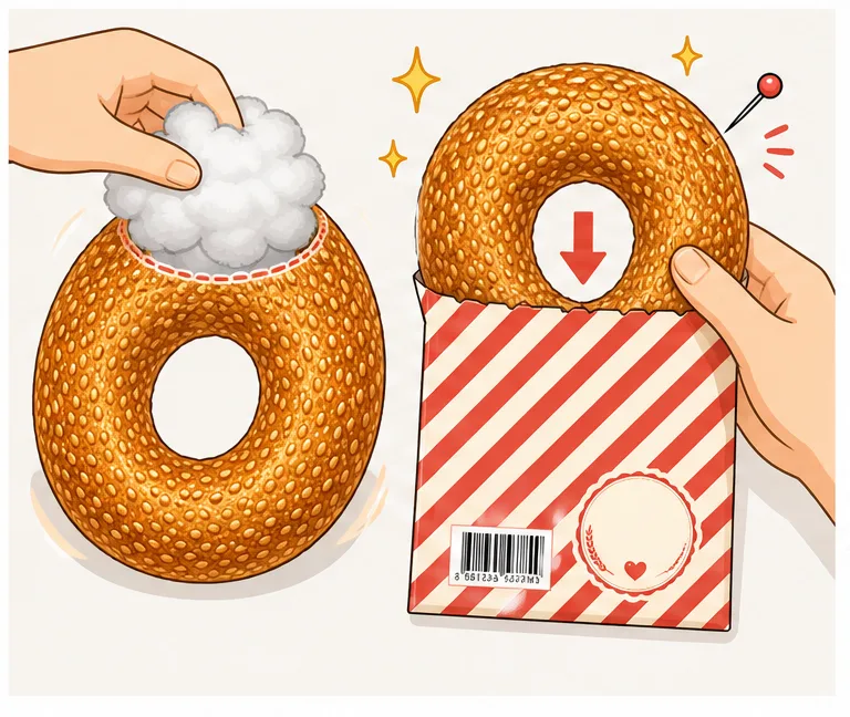 Çıtır Susamlı Sokak Simiti Paper Squishy Yapımı - 5. Adım: Boncuk Elyaf Doldur & Keseye Yerleştirip Kapat ☁️ Kağıt Sukuşi Yapım Aşaması