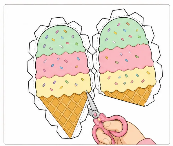 Gökkuşağı Dondurma Külahı Paper Squishy Yapımı - 2. Adım: Dondurma Siluetini ve Kulakçıkları Hassasça Kes ✂️ Kağıt Sukuşi Yapım Aşaması