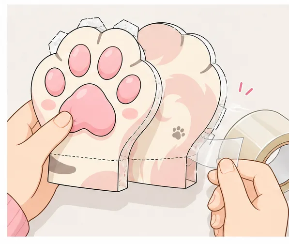 Minnoş Kedi Patisi Paper Squishy Yapımı - 4. Adım: Ön ve Arka Patiyi Birleştir & Kenarları Bantla 🐾 Kağıt Sukuşi Yapım Aşaması