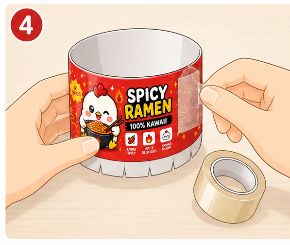 Kawaii Acı Kore Ramen Kasesi Paper Squishy Yapımı - 4. Adım: Kase Gövdesini Yuvarla & Dikey Dikişi Bantla 🍜 Kağıt Sukuşi Yapım Aşaması