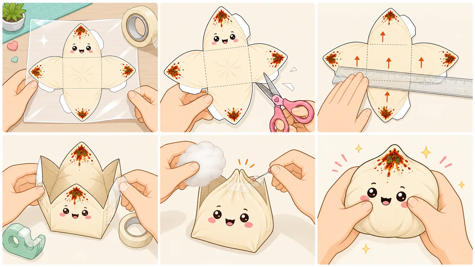 Sevimli Mantı Sukuşi Paper Squishy Yapımı - 6 Adımlı Görsel Katlama ve Montaj Kılavuzu