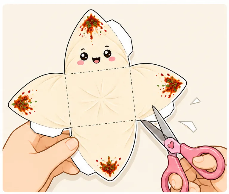 Sevimli Mantı Sukuşi Paper Squishy Yapımı - 2. Adım: 4 Kanatlı Bohça Şablonunu ve Kulakçıkları Kes ✂️ Kağıt Sukuşi Yapım Aşaması