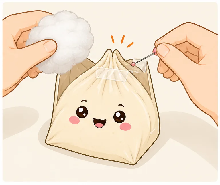 Sevimli Mantı Sukuşi Paper Squishy Yapımı - 5. Adım: Boncuk Elyaf Doldur & Tepe Düğümünü Mühürle ☁️ Kağıt Sukuşi Yapım Aşaması