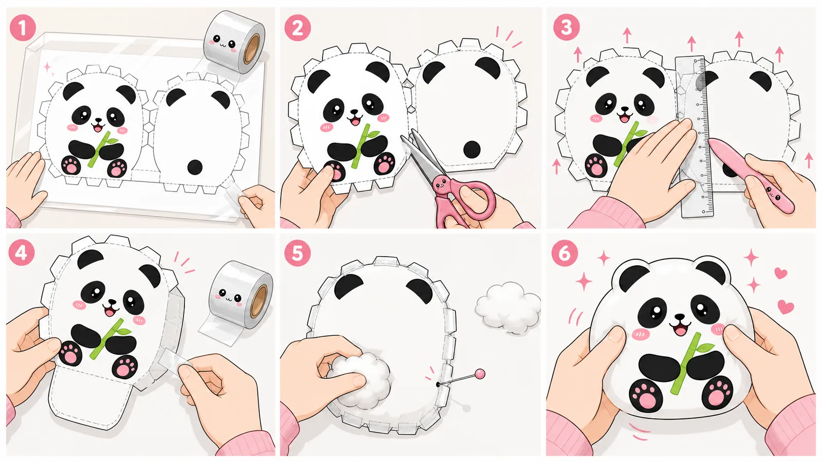Sevimli Mochi Panda Paper Squishy Yapımı - 6 Adımlı Görsel Katlama ve Montaj Kılavuzu