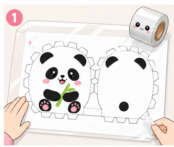 Sevimli Mochi Panda Paper Squishy Yapımı - 1. Adım: Şablonu Masaya Ser & Çift Yönlü Lamine Et ✨ Kağıt Sukuşi Yapım Aşaması