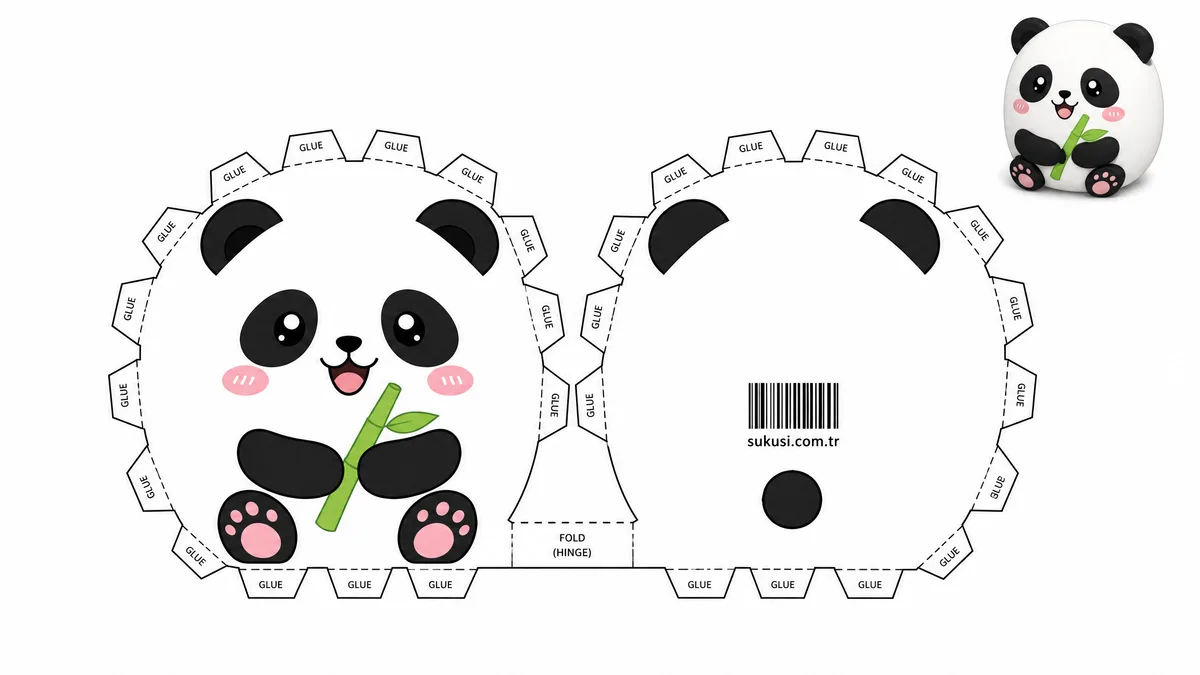 Sevimli Mochi Panda Paper Squishy Yapımı - Renkli A4 Baskı Şablonu Önizleme