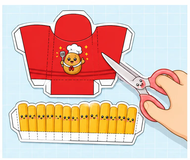 Çıtır Kawaii Patates Kızartması Kutusu Paper Squishy Yapımı - 2. Adım: Kutu Kalıbını ve Patates Katmanını Kes ✂️ Kağıt Sukuşi Yapım Aşaması