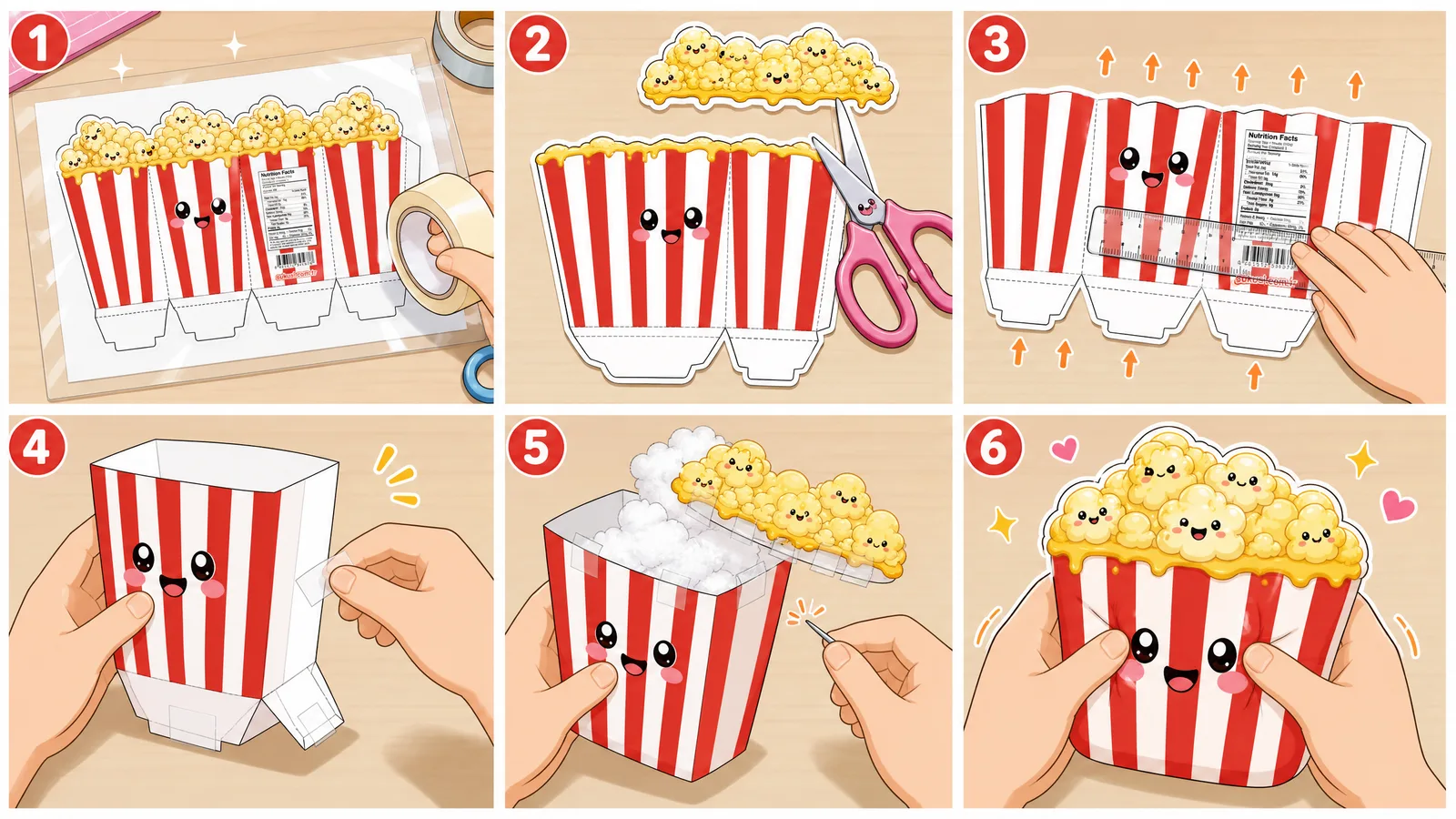 Çıtır Sinema Patlamış Mısır Kovası Paper Squishy Yapımı - 6 Adımlı Görsel Katlama ve Montaj Kılavuzu