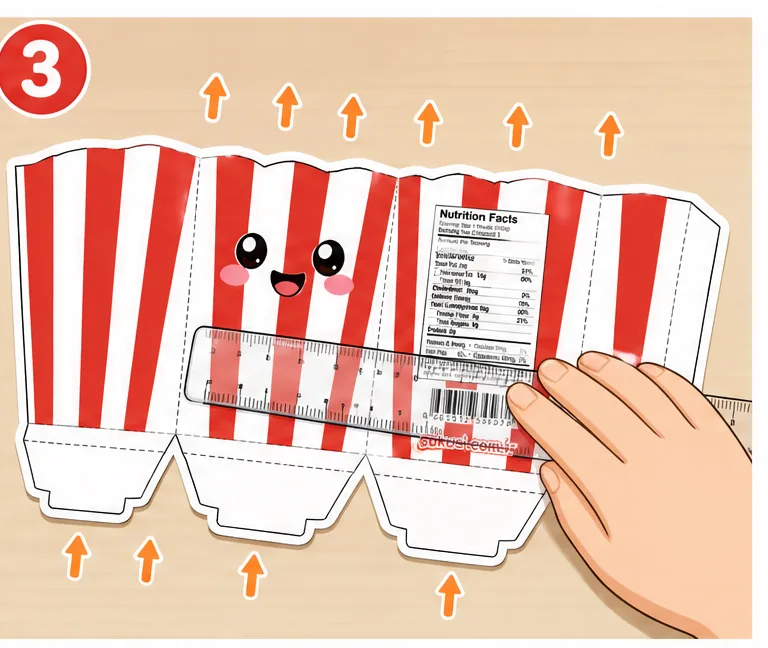 Çıtır Sinema Patlamış Mısır Kovası Paper Squishy Yapımı - 3. Adım: Kova Çizgilerini ve Taban Kulakçıklarını Katla 📐 Kağıt Sukuşi Yapım Aşaması