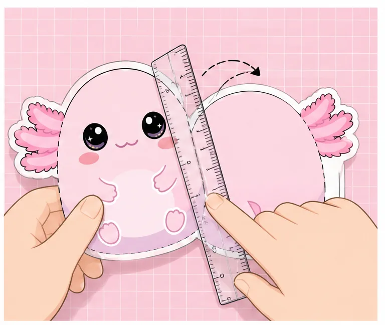 Pofuduk Pembe Axolotl Paper Squishy Yapımı - 3. Adım: Katlama Çizgisinden İkiye Katla 📐 Kağıt Sukuşi Yapım Aşaması