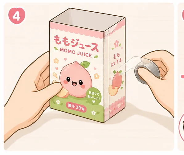Kawaii Japon Şeftali Suyu Kutusu Paper Squishy Yapımı - 4. Adım: Gövdeyi Dikdörtgen Kutuya Dönüştür & Bantla 🧃 Kağıt Sukuşi Yapım Aşaması