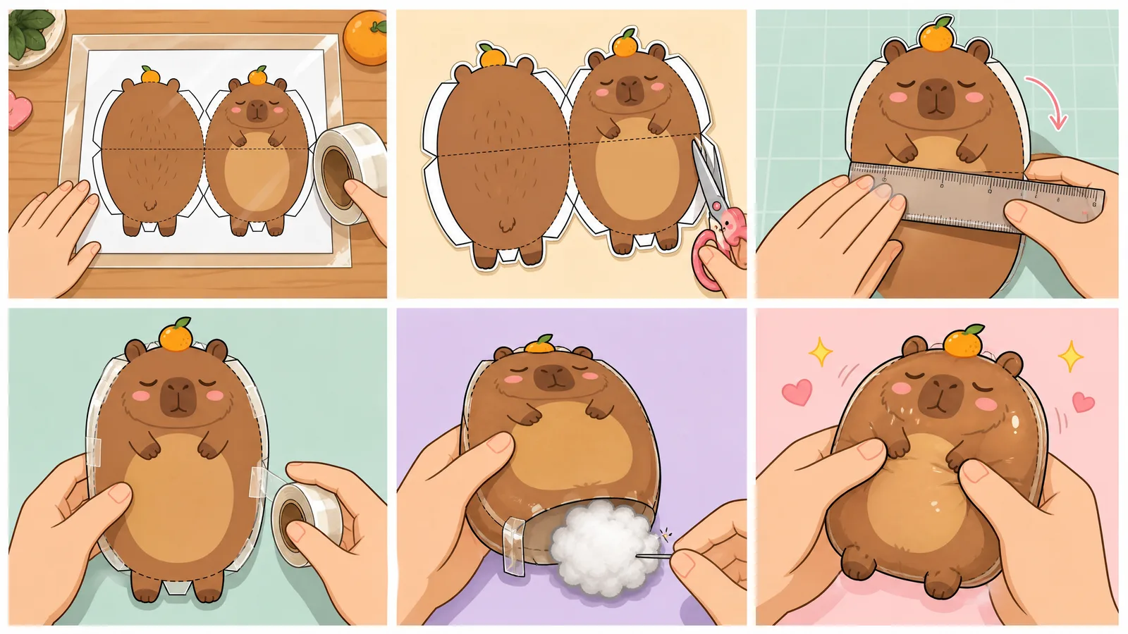 Kafasında Mandalinalı Sevimli Kapibara Paper Squishy Yapımı - 6 Adımlı Görsel Katlama ve Montaj Kılavuzu