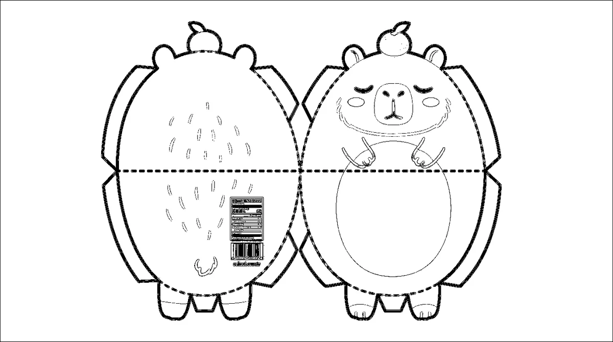 Kafasında Mandalinalı Sevimli Kapibara Paper Squishy Yapımı - Siyah Beyaz Boyama Sayfası Şablonu Önizleme