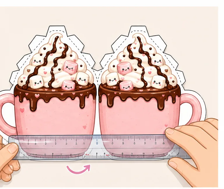 Marshmallowlu Sevimli Sıcak Çikolata Kupası Paper Squishy Yapımı - 3. Adım: Taban Ekseninden İkiye Katla & Kupa Yüzlerini Hizala 📐 Kağıt Sukuşi Yapım Aşaması