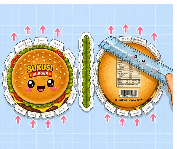 Sukusi.com Cheeseburger Paper Squishy Yapımı - 3. Adım: Kulakçıkları ve Yan Menteşeyi Cetvelle Katla 📐 Kağıt Sukuşi Yapım Aşaması