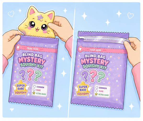 Kawaii Sürpriz Blind Bag (Gizemli Kör Paket) Paper Squishy Yapımı - 5. Adım: Kör Paketi Katla, Kediciği Yerleştir & Kapat 🎁 Kağıt Sukuşi Yapım Aşaması