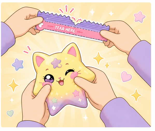 Kawaii Sürpriz Blind Bag (Gizemli Kör Paket) Paper Squishy Yapımı - 6. Adım: Şeritten Yırt, Sürprizi Çıkar ve Sık! 🎉 Kağıt Sukuşi Yapım Aşaması
